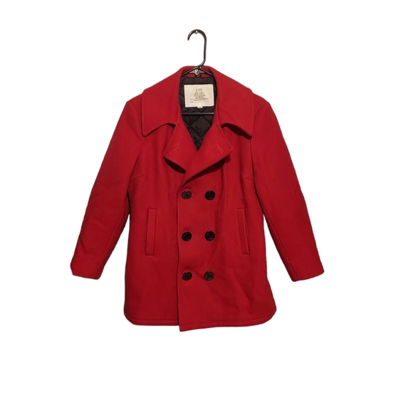 Vintage Red Pea Wool Coat Made in U.S.A Size Small Old Money Preppy Fidelity - Picture 1 of 10